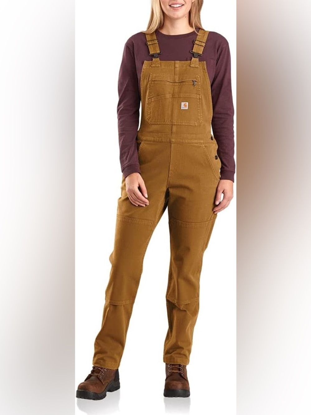 Carhartt Women's Rugged Flex® Twill Double-Front Bib Overall Rust Brown Short